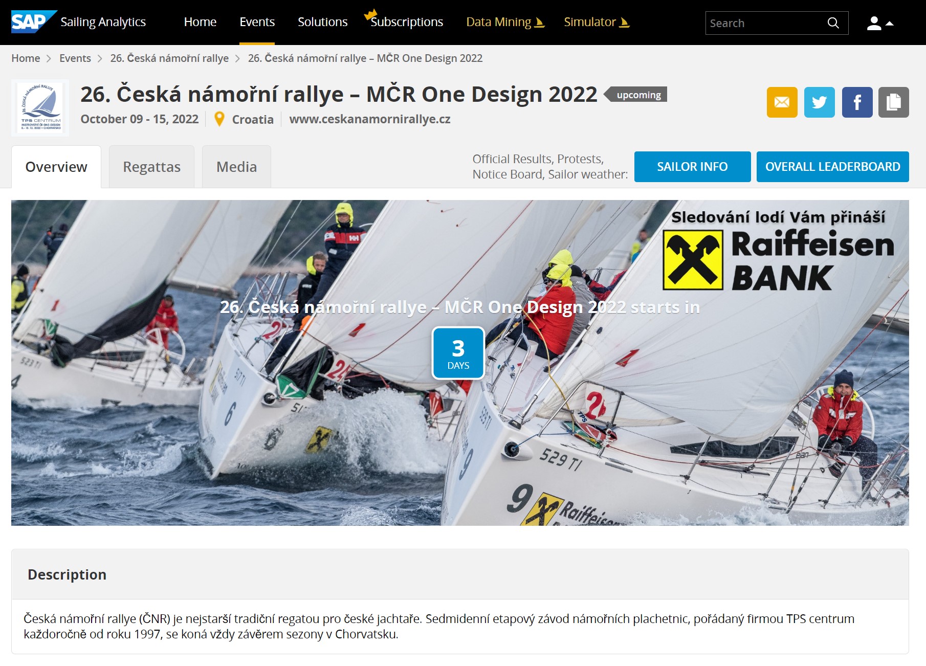 SAP Sailing Analytics 26. Česká námořní rallye